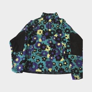 Urban Outfitters Floral Teddy Jacket - Black, Blue, Yellow